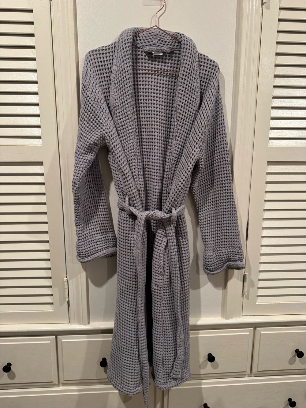 Brooklinen Waffle Weave 100% Cotton Gray Slate Bathrobe Size L With Belt
